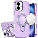 iPhone 17 Transparent Glitter Rotaional Magnetic Ring Stand HQ Hybrid - Light Purple
