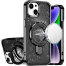 iPhone 13/14 Transparent Glitter Rotaional Magnetic Ring Stand HQ Hybrid - Black