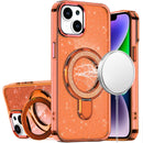 iPhone 13/14 Transparent Glitter Rotaional Magnetic Ring Stand HQ Hybrid - Cosmic Orange
