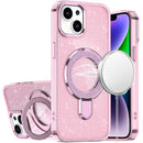 iPhone 13/14 Transparent Glitter Rotaional Magnetic Ring Stand HQ Hybrid - Light Pink