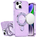 iPhone 13/14 Transparent Glitter Rotaional Magnetic Ring Stand HQ Hybrid - Light Purple