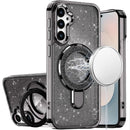 Samsung s26 Transparent Glitter Rotaional Magnetic Ring Stand HQ Hybrid - Black