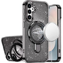 For Samsung s26 Transparent Glitter Rotaional Magnetic Ring Stand HQ Hybrid - Black