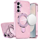 Samsung s26 Transparent Glitter Rotaional Magnetic Ring Stand HQ Hybrid - Light Pink