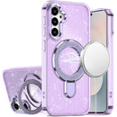 Samsung s26 Transparent Glitter Rotaional Magnetic Ring Stand HQ Hybrid - Light Purple