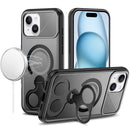 For iPhone 15 Car Mount with 2-Ring Stand Hybrid Case - Gray