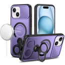 iPhone 15 Car Mount with 2-Ring Stand Hybrid Case - Purple