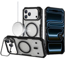 iPhone 17 Pro Max Tough Dotted Design HQ Hybrid with Metallic Camera Stand Magnetic Ring Case - Black