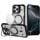 For iPhone 16 Pro Max 6.9 Tough Dotted Design HQ Hybrid with Metallic Camera Stand Magnetic Ring Case - Black