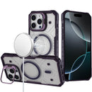 For iPhone 16 Pro Max 6.9 Tough Dotted Design HQ Hybrid with Metallic Camera Stand Magnetic Ring Case - Dark Purple