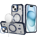 iPhone 15 Tough Dotted Design HQ Hybrid with Metallic Camera Stand Magnetic Ring Case - Dark Blue