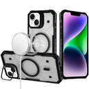 For iPhone 13/14 Tough Dotted Design HQ Hybrid with Metallic Camera Stand Magnetic Ring Case - Black