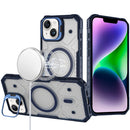 For iPhone 13/14 Tough Dotted Design HQ Hybrid with Metallic Camera Stand Magnetic Ring Case - Dark Blue