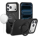 For iPhone 17 Pro Max Matte Finish Simplified Magnetic Ring With Stand Hybrid Case - Black