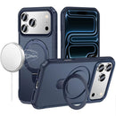 iPhone 17 Pro Max Matte Finish Simplified Magnetic Ring With Stand Hybrid Case - Navy Blue