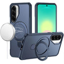 For Samsung Galaxy A27 Matte Finish Simplified Magnetic Ring With Stand Hybrid Case - Navy Blue