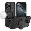 iPhone 16 Pro Max 6.9 Matte Finish Simplified Magnetic Ring With Stand Hybrid Case - Black
