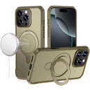 iPhone 16 Pro Max 6.9 Matte Finish Simplified Magnetic Ring With Stand Hybrid Case - Khaki