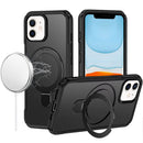 For iPhone 11 (XI6.1) Matte Finish Simplified Magnetic Ring With Stand Hybrid Case - Black