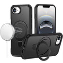 For iPhone 17E / 16E / SE4 Matte Finish Simplified Magnetic Ring With Stand Hybrid Case - Black