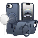 For iPhone 17E / 16E / SE4 Matte Finish Simplified Magnetic Ring With Stand Hybrid Case - Navy Blue