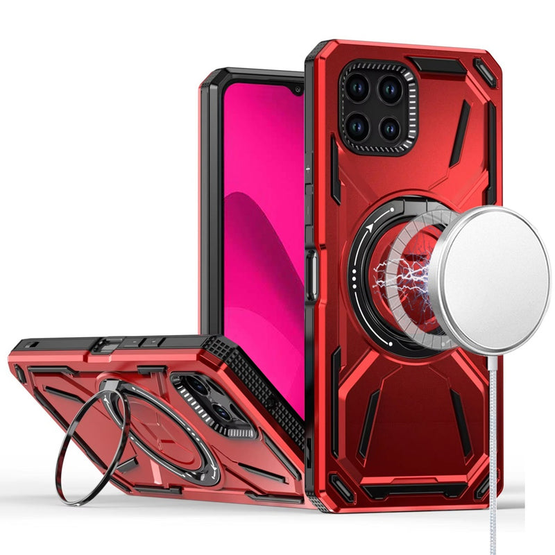 REVVL 7 5G Loop Hybrid with [Magnetic Ring Circle] 360 degrees Rotational Kickstand Case Cover - Red