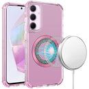Samsung Galaxy A36 Magnetic Ring Circle Bling Chrome 3in1 Hybrid Case - Pink