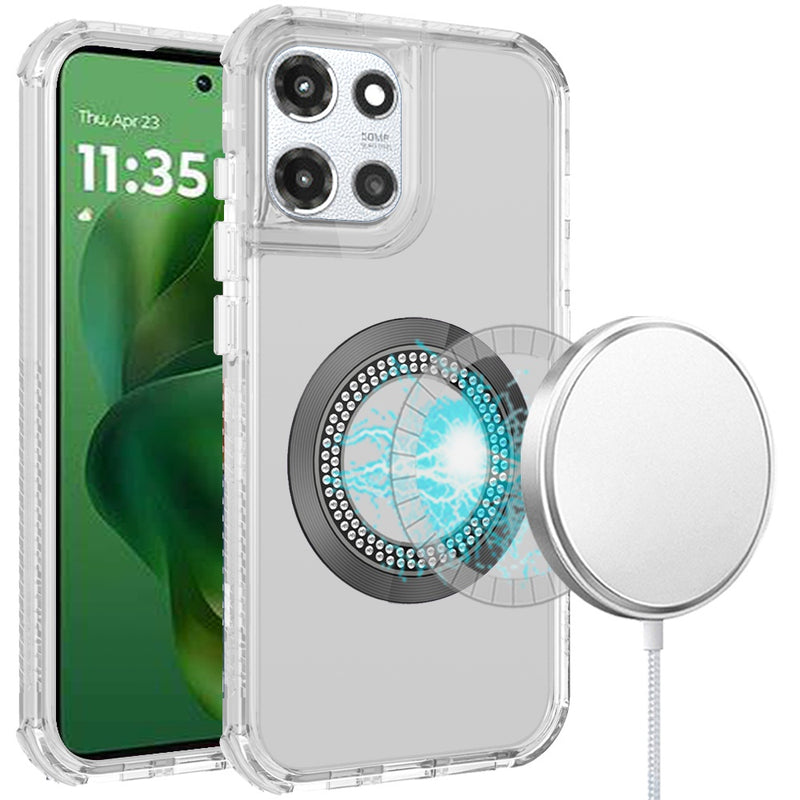 Motorola Moto G Power 5G 2025 Magnetic Ring Circle Bling Chrome 3in1 Hybrid Case - Clear