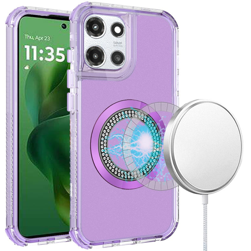 Motorola Moto G Power 5G 2025 Magnetic Ring Circle Bling Chrome 3in1 Hybrid Case - Purple