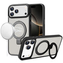 For iPhone 17 Pro Max Metal Chrome Kickstand [Magnetic Circle] Shockproof Matching Camera Hybrid - Black