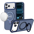 For Apple iPhone 18 Pro Max Metal Chrome Kickstand [Magnetic Circle] Shockproof Matching Camera Hybrid - Navy Blue