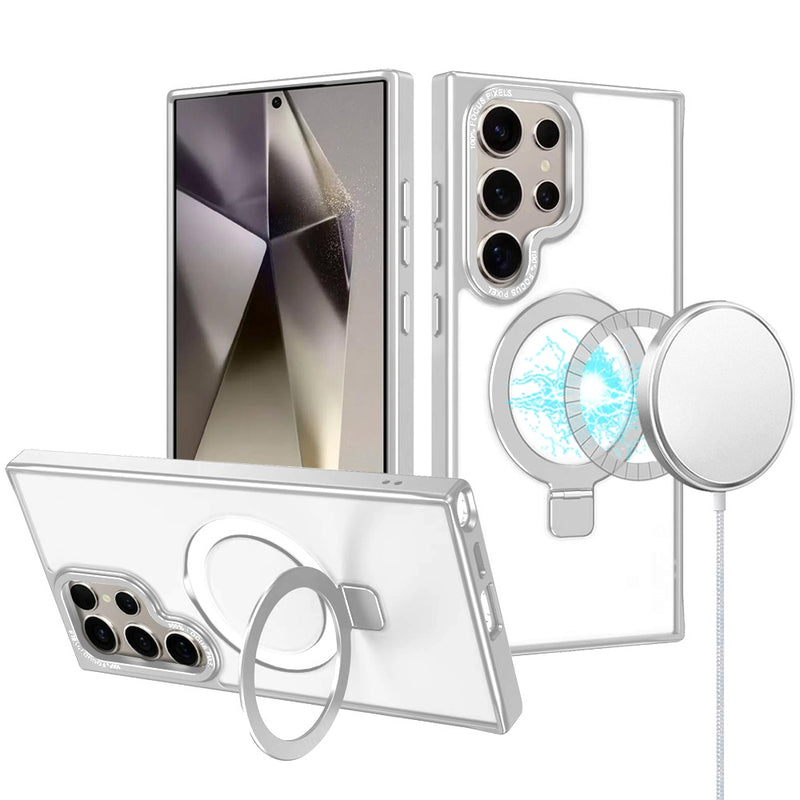 Samsung s25 Ultra 5G Metal Chrome Kickstand [Magnetic Circle] Shockproof Matching Camera Hybrid - Clear