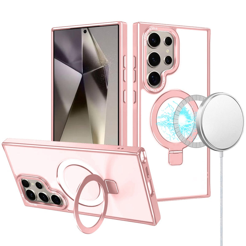 Samsung s25 Ultra 5G Metal Chrome Kickstand [Magnetic Circle] Shockproof Matching Camera Hybrid - Pink