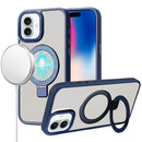 iPhone 16 6.1 inch Metal Chrome Kickstand [Magnetic Circle] Shockproof Matching Camera Hybrid - Navy Blue