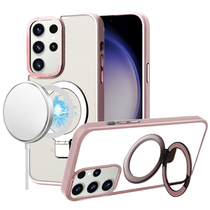 Samsung Galaxy s24 Ultra 5G Metal Chrome Kickstand [Magnetic Circle] Shockproof Matching Camera Hybrid - Pink