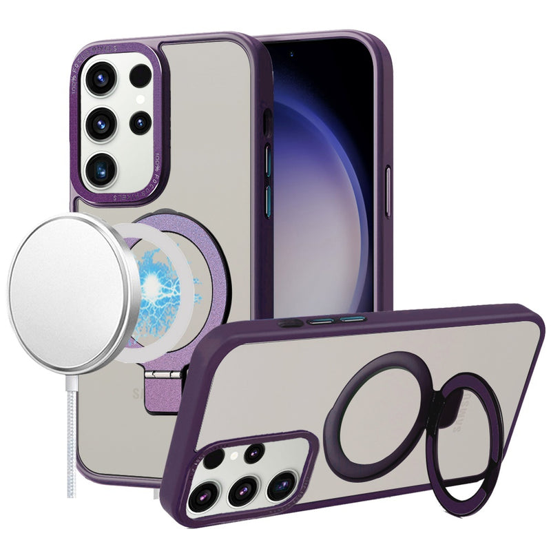 Samsung Galaxy s24 Ultra 5G Metal Chrome Kickstand [Magnetic Circle] Shockproof Matching Camera Hybrid - Purple