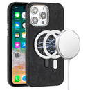 Samsung Galaxy S22 Ultra Fashion Chrome Edged Camera [Magnetic Circle] PU Leather Hybrid - Black