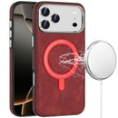 iPhone 17 Pro Max Fashion Chrome Edged Camera [Magnetic Circle] PU Leather Hybrid - Red