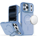 For Apple iPhone 18 Pro Max Premium Matte Magnetic Metal Camera Stand Hybrid Case - Light Blue