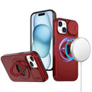 iPhone 15 6.1 Trendy Full Coverage with Camera Window [Magnetic Circle] with Rotational Ring Stand Hybrid Case - Red