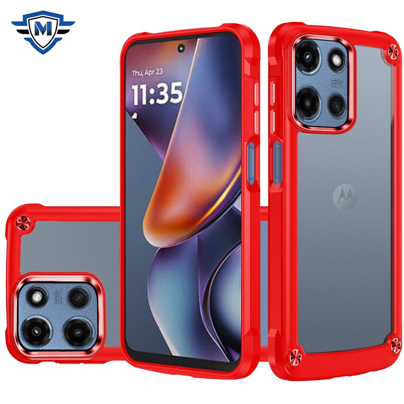 Motorola Moto G 5G 2025 Ultimate CaseX Transparent Hybrid Case with Metal Buttons And Camera Edges - Red