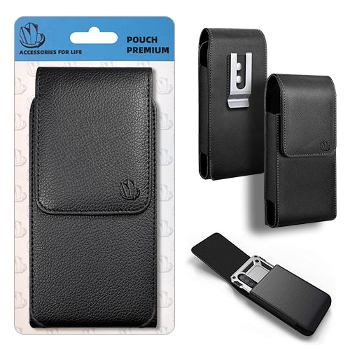 Leather Vertical Pouch - Fits upto 6.1 inch screen - 6.22 in x 3.27 in x 0.6 in (158mm x 83mm x 14mm)