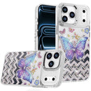 For Apple iPhone 18 Pro Max Resin Epoxy Design Diamond Metal Edged Hybrid Case - A