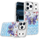 For Apple iPhone 18 Pro Max Resin Epoxy Design Diamond Metal Edged Hybrid Case - C