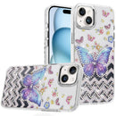 For iPhone 15 Resin Epoxy Design Diamond Metal Edged Hybrid Case - A
