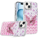 For iPhone 15 Resin Epoxy Design Diamond Metal Edged Hybrid Case - C