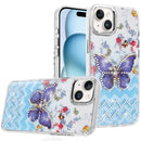 For iPhone 15 Resin Epoxy Design Diamond Metal Edged Hybrid Case - D