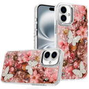 For iPhone 16 6.1 inch Epoxy Glitter Butterfly Ornaments Design HQ Metal Buttons Hybrid - 4