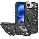 iPhone 17 Air Butterfly Moveable Grip Stand With Small Diamonds Meta Buttons HQ Hybrid - Black