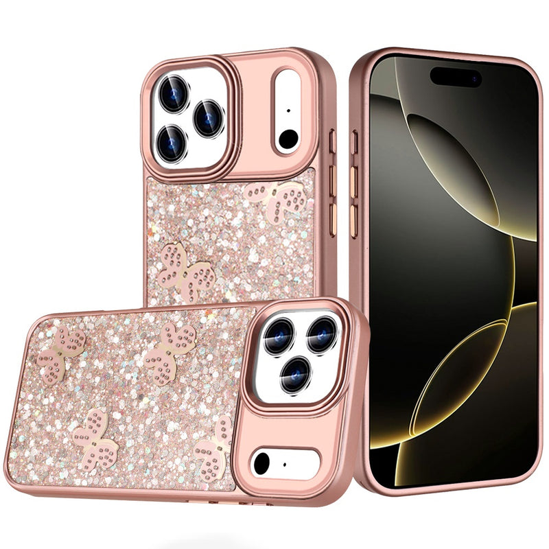 iPhone 17 Pro Max Cute Butterfly Ornaments Diamonds Shimmer Matching Metallic HQ Hybrid - Rose Gold